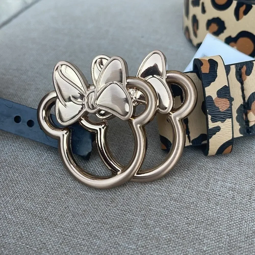 Disney brown & black animal print belt Gold Minnie Mouse buckle size medium NEW